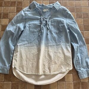 Girls Mudd Blue and White Ombre Blouse with Mandarin Collar